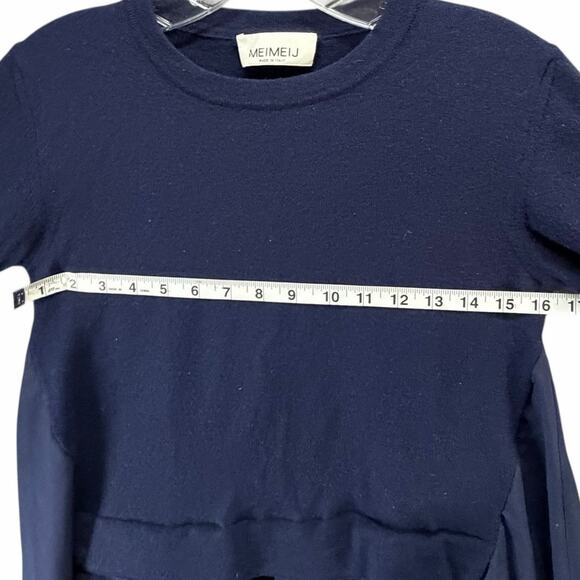 Meimeij Mixed Media Tunic Sweater M Navy Blue Wool Blend Layered Hem Top Luxury - Picture 12 of 16